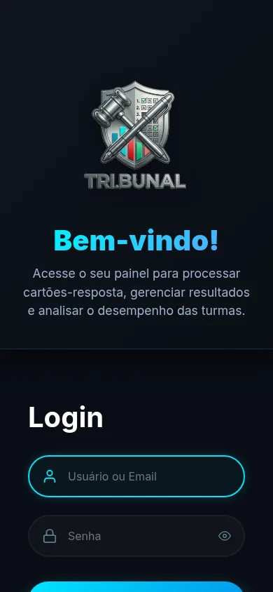 TRI.BUNAL aberto no celular, com layout adaptado à tela